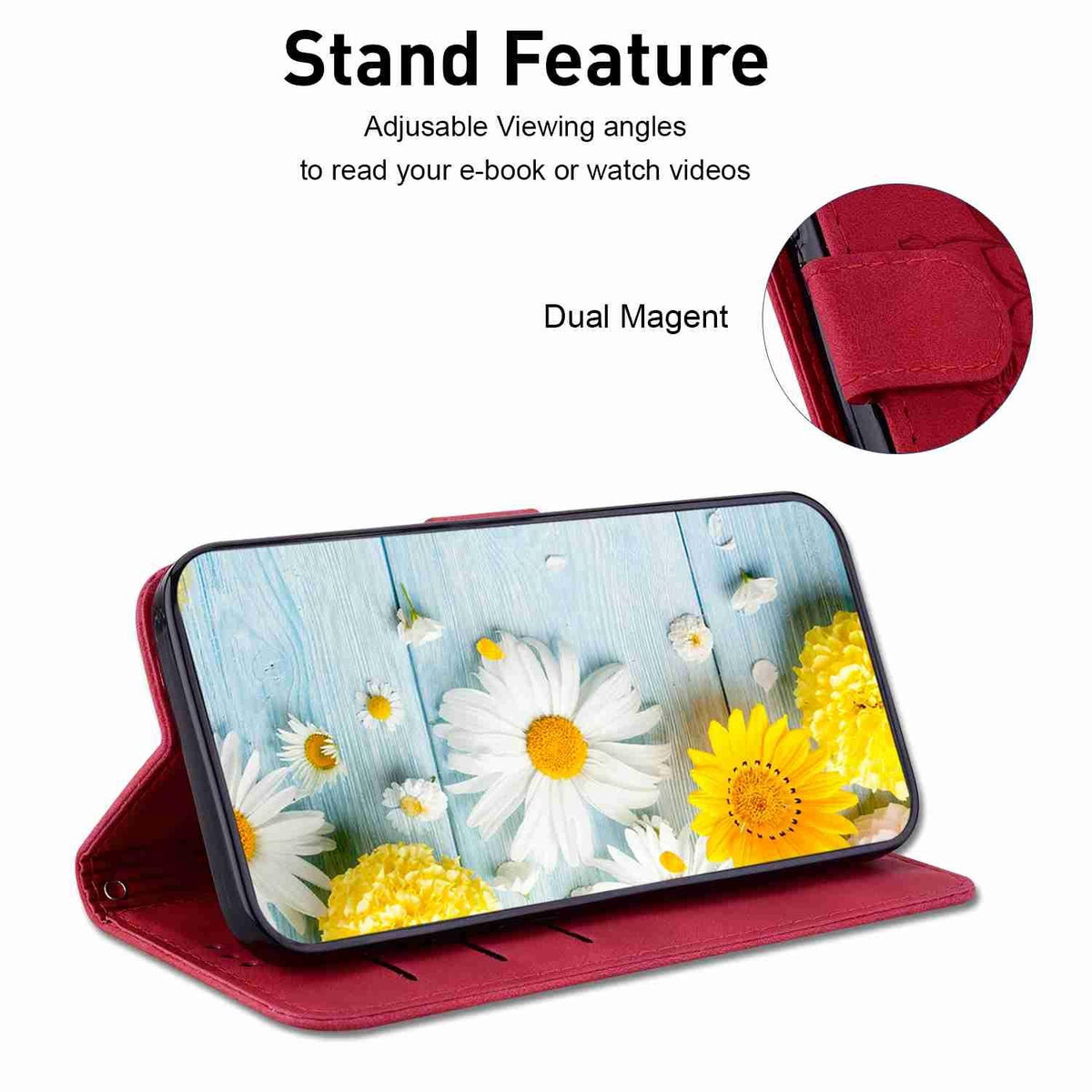 For OPPO A6c 4G Lily Embossed Leather Phone Case - Red - EDA005255447E