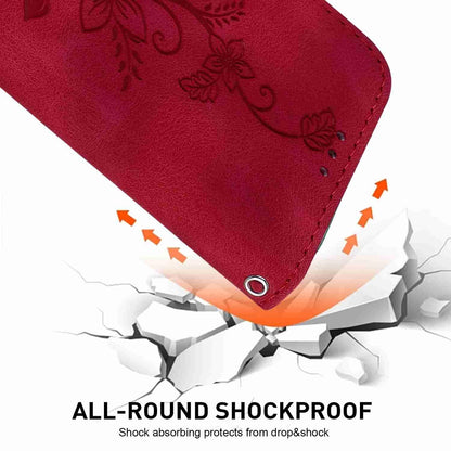 For OPPO A6c 4G Lily Embossed Leather Phone Case - Red - EDA005255447E