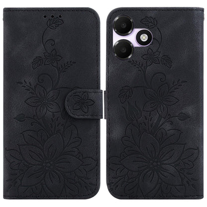 For OPPO A6c 4G Lily Embossed Leather Phone Case - Black - EDA005255447F