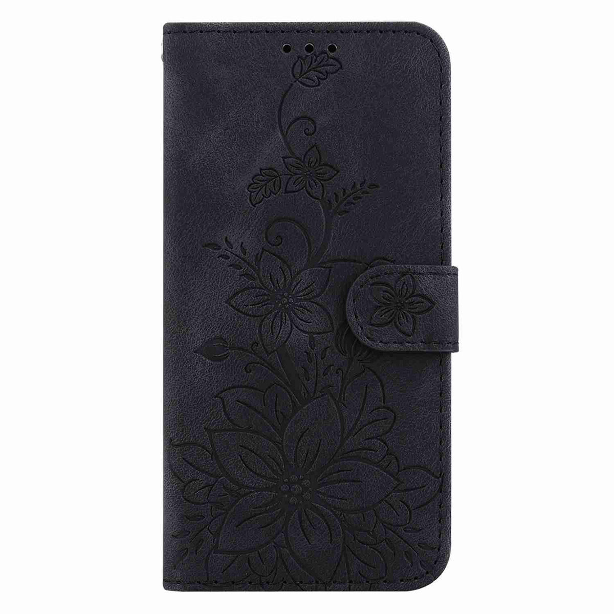 For OPPO A6c 4G Lily Embossed Leather Phone Case - Black - EDA005255447F