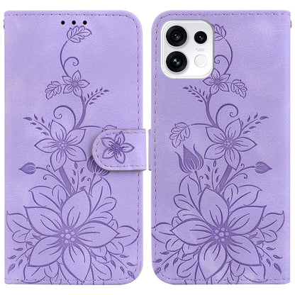 For OPPO Reno16 5G / Reno16 Pro 5G Global Lily Embossed Leather Phone Case - Purple - EDA005255448B