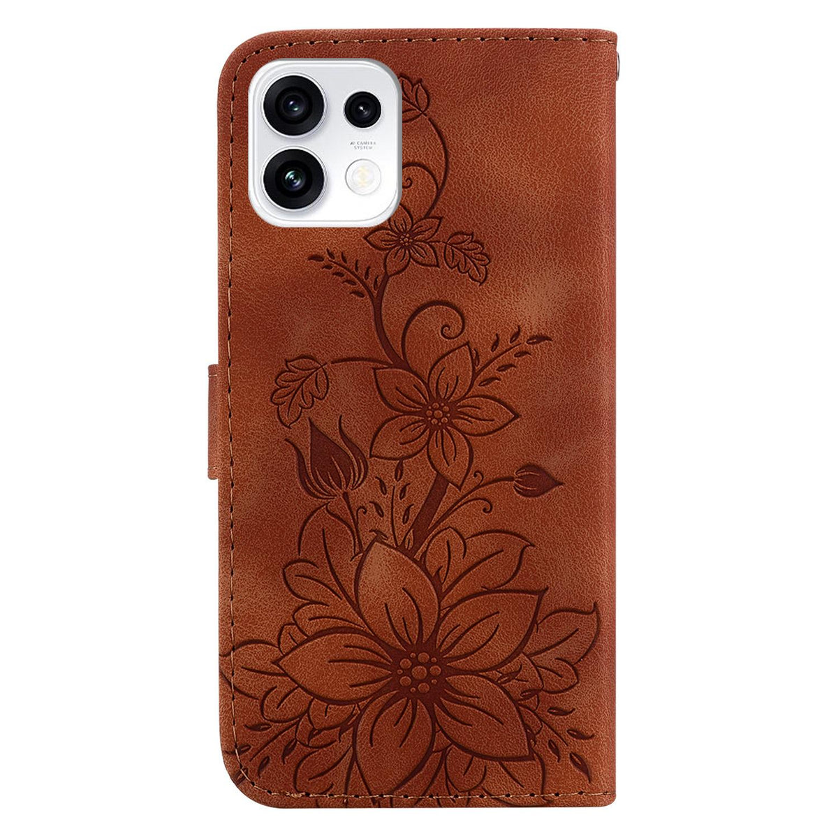 For OPPO Reno16 5G / Reno16 Pro 5G Global Lily Embossed Leather Phone Case - Brown - EDA005255448C
