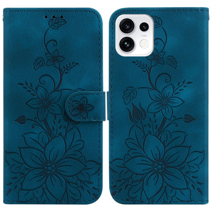For OPPO Reno16 5G / Reno16 Pro 5G Global Lily Embossed Leather Phone Case - Dark Blue - EDA005255448D