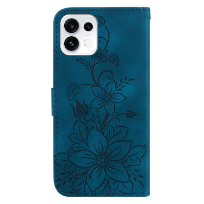 For OPPO Reno16 5G / Reno16 Pro 5G Global Lily Embossed Leather Phone Case - Dark Blue - EDA005255448D