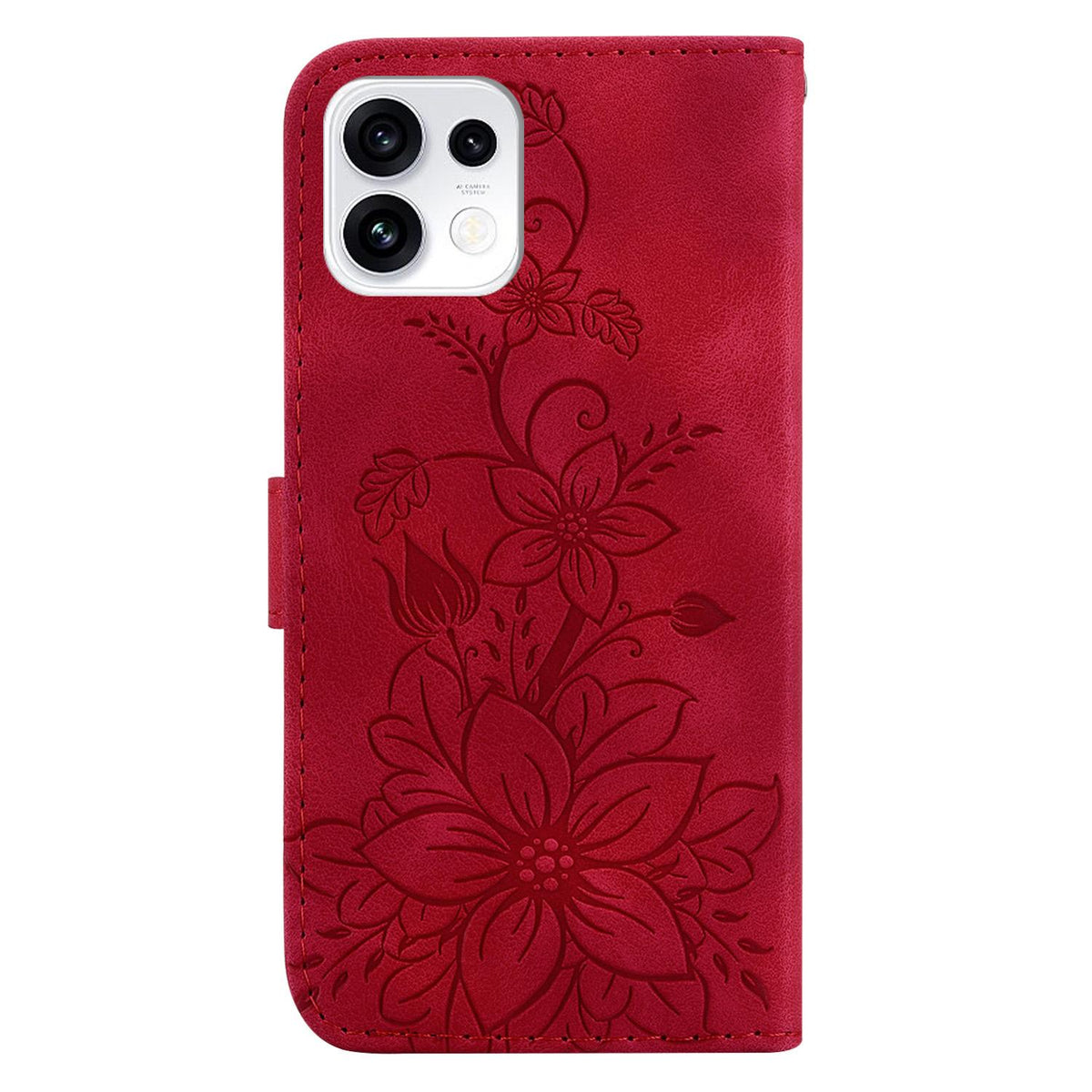 For OPPO Reno16 5G / Reno16 Pro 5G Global Lily Embossed Leather Phone Case - Red - EDA005255448E