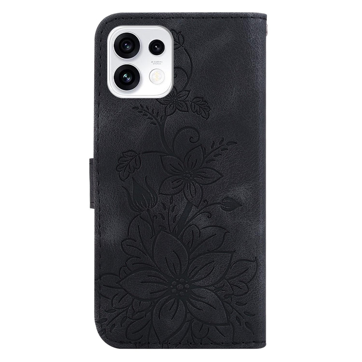 For OPPO Reno16 5G / Reno16 Pro 5G Global Lily Embossed Leather Phone Case - Black - EDA005255448F