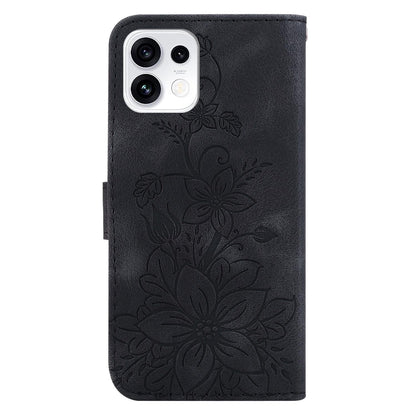 For OPPO Reno16 5G / Reno16 Pro 5G Global Lily Embossed Leather Phone Case - Black - EDA005255448F