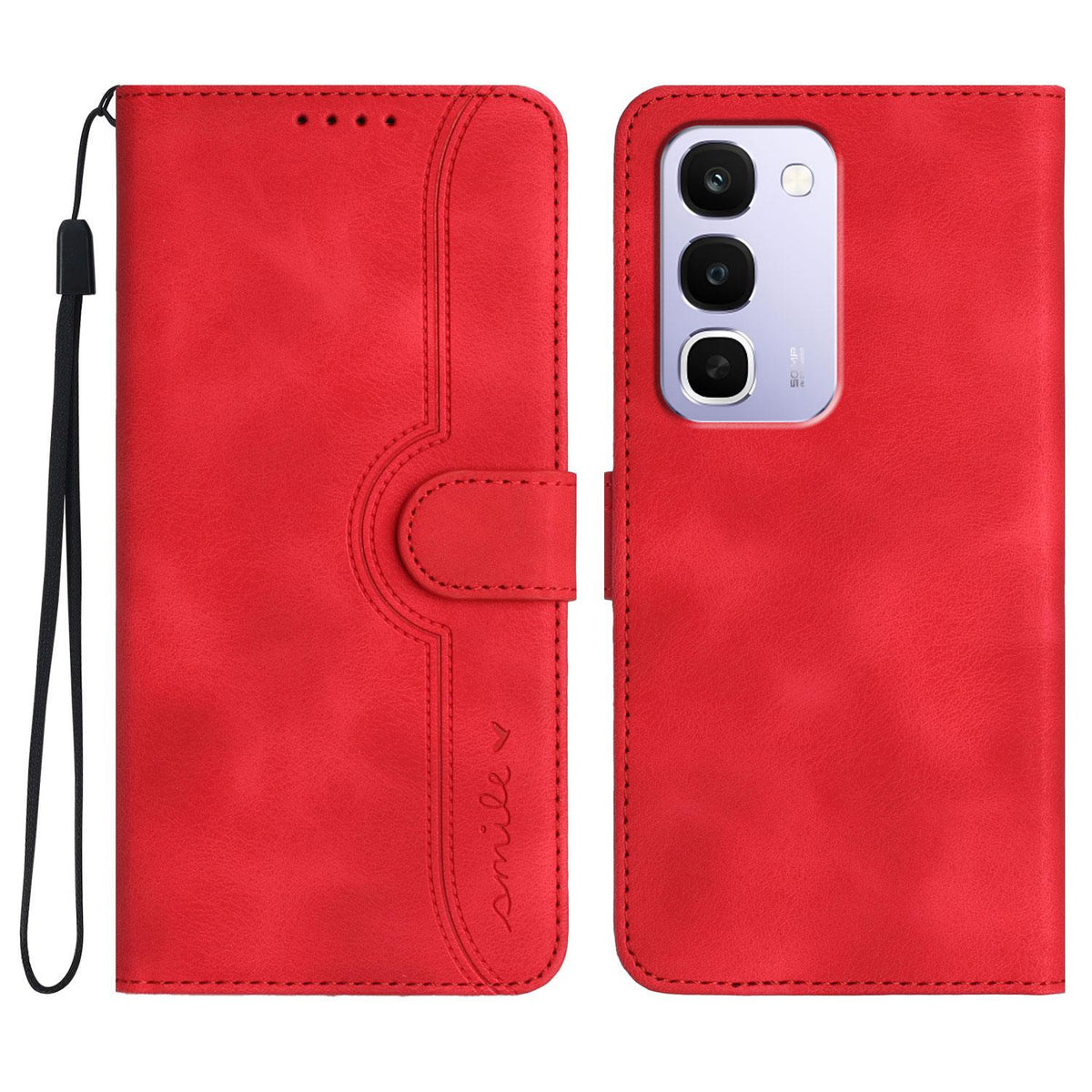 For Realme C100 4G Heart Pattern Skin Feel Leather Phone Case - Red - EDA005258944A