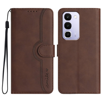 For Realme C100 4G Heart Pattern Skin Feel Leather Phone Case - Brown - EDA005258944B
