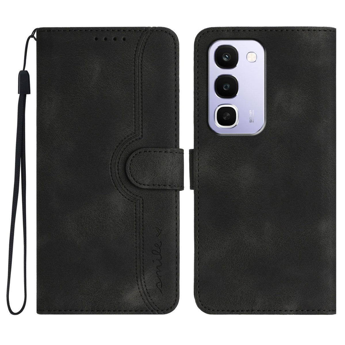 For Realme C100 4G Heart Pattern Skin Feel Leather Phone Case - Black - EDA005258944D
