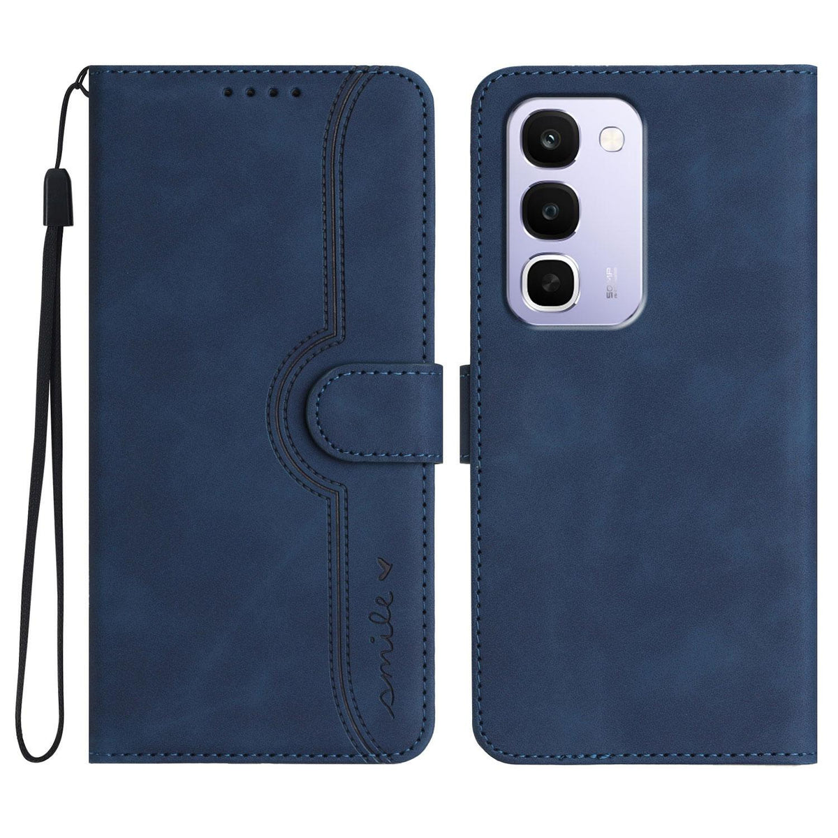 For Realme C100 4G Heart Pattern Skin Feel Leather Phone Case - Royal Blue - EDA005258944F