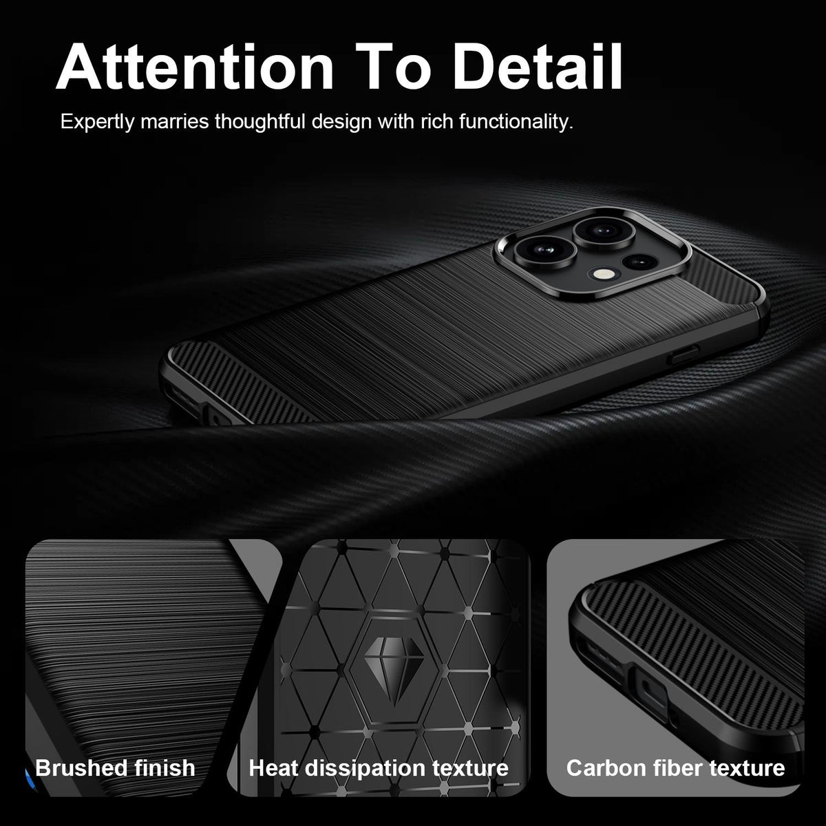For OPPO Reno16 5G Global Carbon Fiber Brushed Texture TPU Phone Case - Black - EDA005272642A