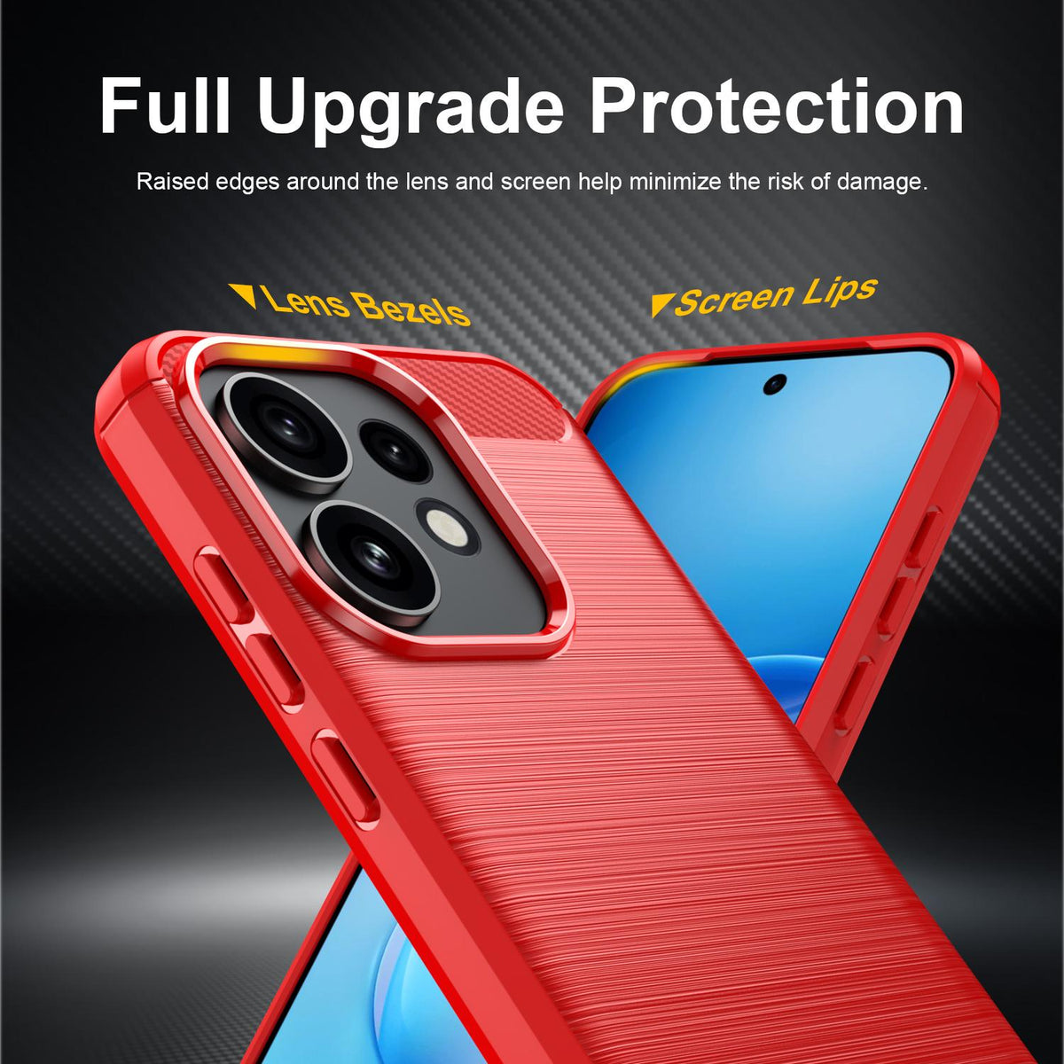 For OPPO Reno16 5G Global Carbon Fiber Brushed Texture TPU Phone Case - Red - EDA005272642B