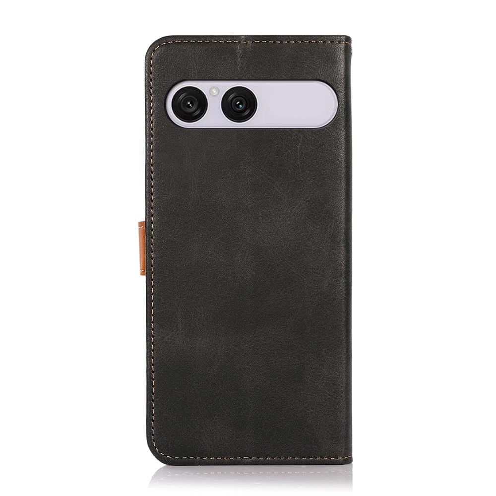For Sony Xperia 10 VIII/10 VII KHAZNEH Dual-color Cowhide Texture Flip Leather Phone Case - Black - EDA005317005A