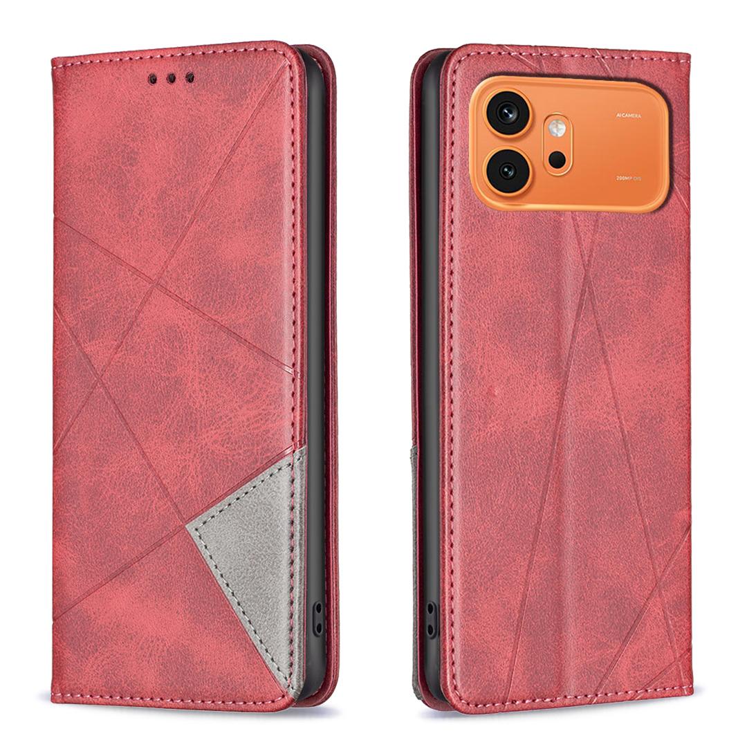 For Honor 600 Global Rhombus Texture Magnetic Leather Phone Case - Red - EDA005570422A