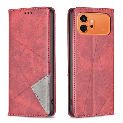 For Honor 600 Global Rhombus Texture Magnetic Leather Phone Case - Red - EDA005570422A