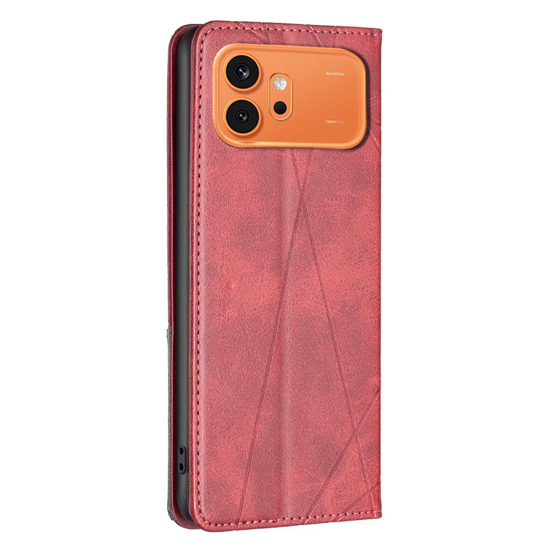For Honor 600 Global Rhombus Texture Magnetic Leather Phone Case - Red - EDA005570422A