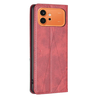 For Honor 600 Global Rhombus Texture Magnetic Leather Phone Case - Red - EDA005570422A