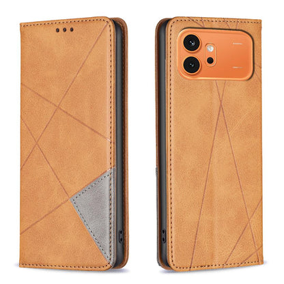For Honor 600 Global Rhombus Texture Magnetic Leather Phone Case - Yellow - EDA005570422B