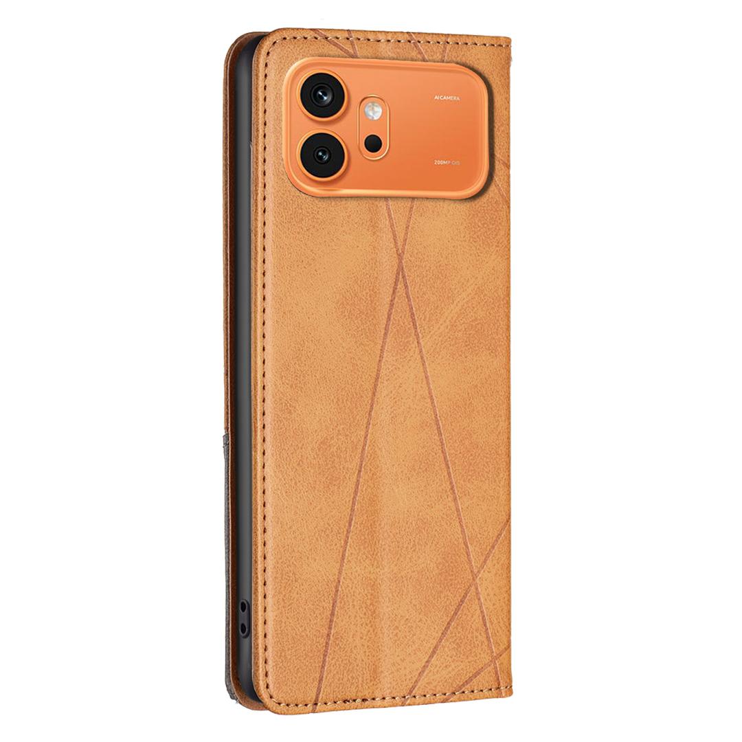 For Honor 600 Global Rhombus Texture Magnetic Leather Phone Case - Yellow - EDA005570422B