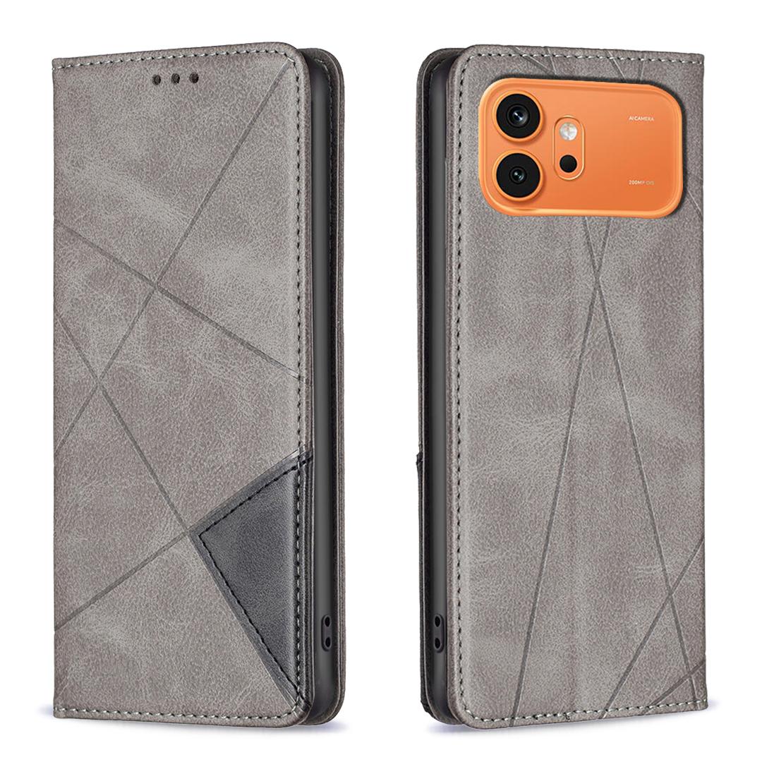 For Honor 600 Global Rhombus Texture Magnetic Leather Phone Case - Grey - EDA005570422C
