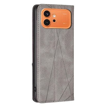 For Honor 600 Global Rhombus Texture Magnetic Leather Phone Case - Grey - EDA005570422C