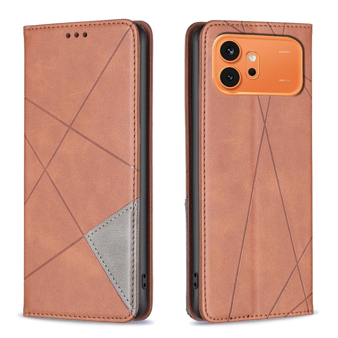 For Honor 600 Global Rhombus Texture Magnetic Leather Phone Case - Brown - EDA005570422D