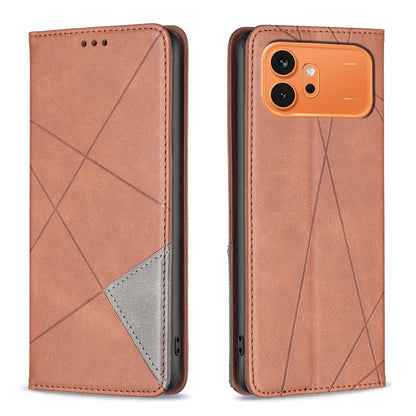 For Honor 600 Global Rhombus Texture Magnetic Leather Phone Case - Brown - EDA005570422D