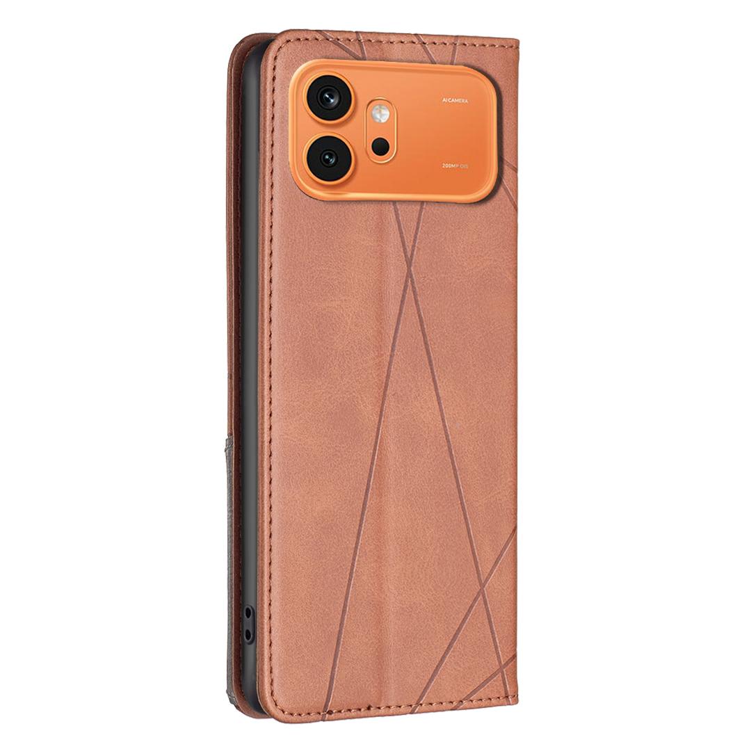 For Honor 600 Global Rhombus Texture Magnetic Leather Phone Case - Brown - EDA005570422D