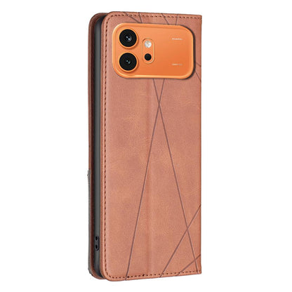 For Honor 600 Global Rhombus Texture Magnetic Leather Phone Case - Brown - EDA005570422D