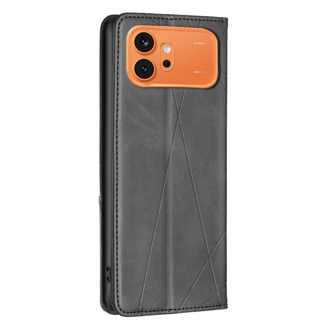For Honor 600 Global Rhombus Texture Magnetic Leather Phone Case - Black - EDA005570422E
