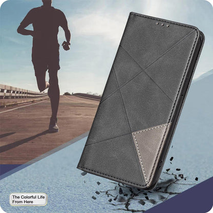 For Honor 600 Global Rhombus Texture Magnetic Leather Phone Case - Black - EDA005570422E
