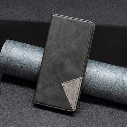 For Honor 600 Global Rhombus Texture Magnetic Leather Phone Case - Black - EDA005570422E