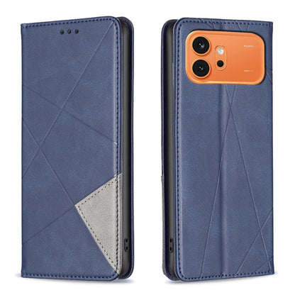 For Honor 600 Global Rhombus Texture Magnetic Leather Phone Case - Blue - EDA005570422F