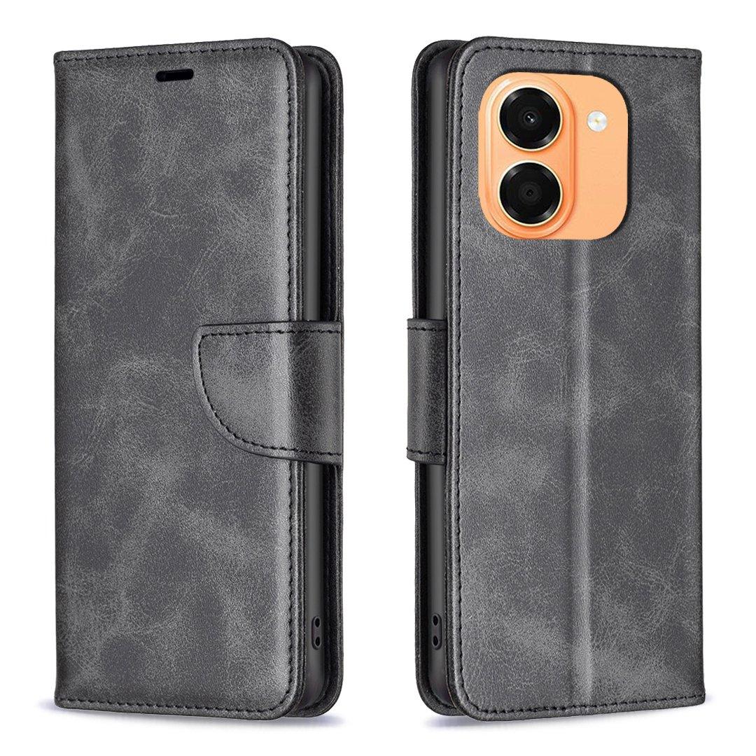 For Honor X7e 4G / X6e Lambskin Texture Pure Color Flip Leather Phone Case - Black - EDA005588024B