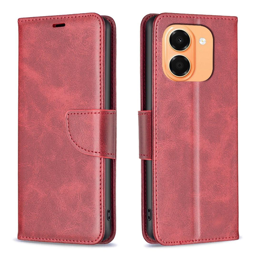 For Honor X7e 4G / X6e Lambskin Texture Pure Color Flip Leather Phone Case - Red - EDA005588024C