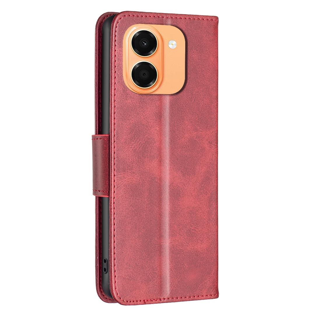 For Honor X7e 4G / X6e Lambskin Texture Pure Color Flip Leather Phone Case - Red - EDA005588024C