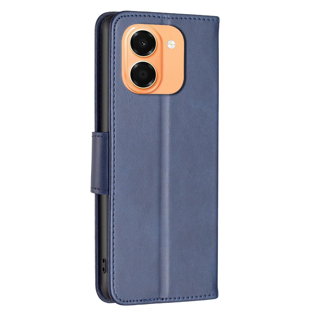 For Honor X7e 4G / X6e Lambskin Texture Pure Color Flip Leather Phone Case - Blue - EDA005588024D