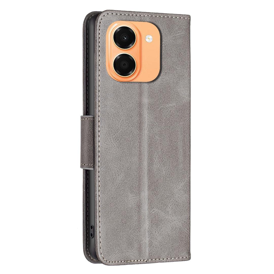 For Honor X7e 4G / X6e Lambskin Texture Pure Color Flip Leather Phone Case - Grey - EDA005588024E