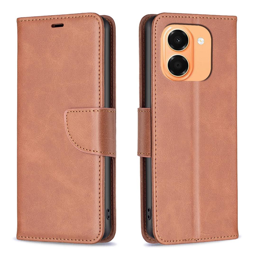 For Honor X7e 4G / X6e Lambskin Texture Pure Color Flip Leather Phone Case - Brown - EDA005588024F