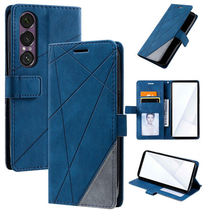 For Sony Xperia 1 VII Skin Feel Splicing Leather Phone Case(Blue)