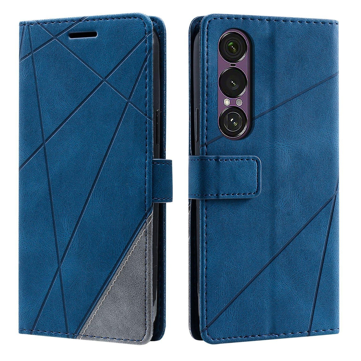 For Sony Xperia 1 VII Skin Feel Splicing Leather Phone Case(Blue)
