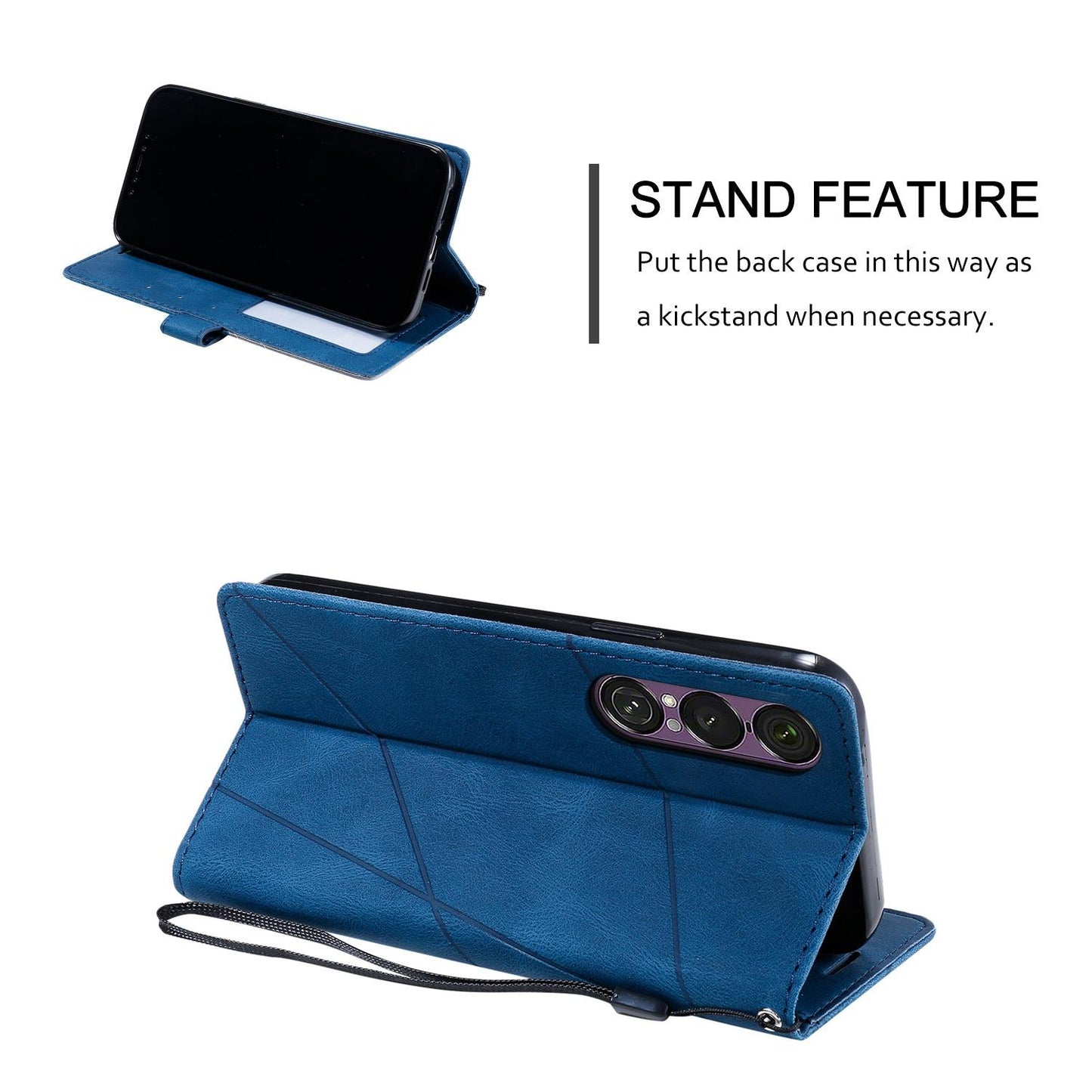 For Sony Xperia 1 VII Skin Feel Splicing Leather Phone Case(Blue)