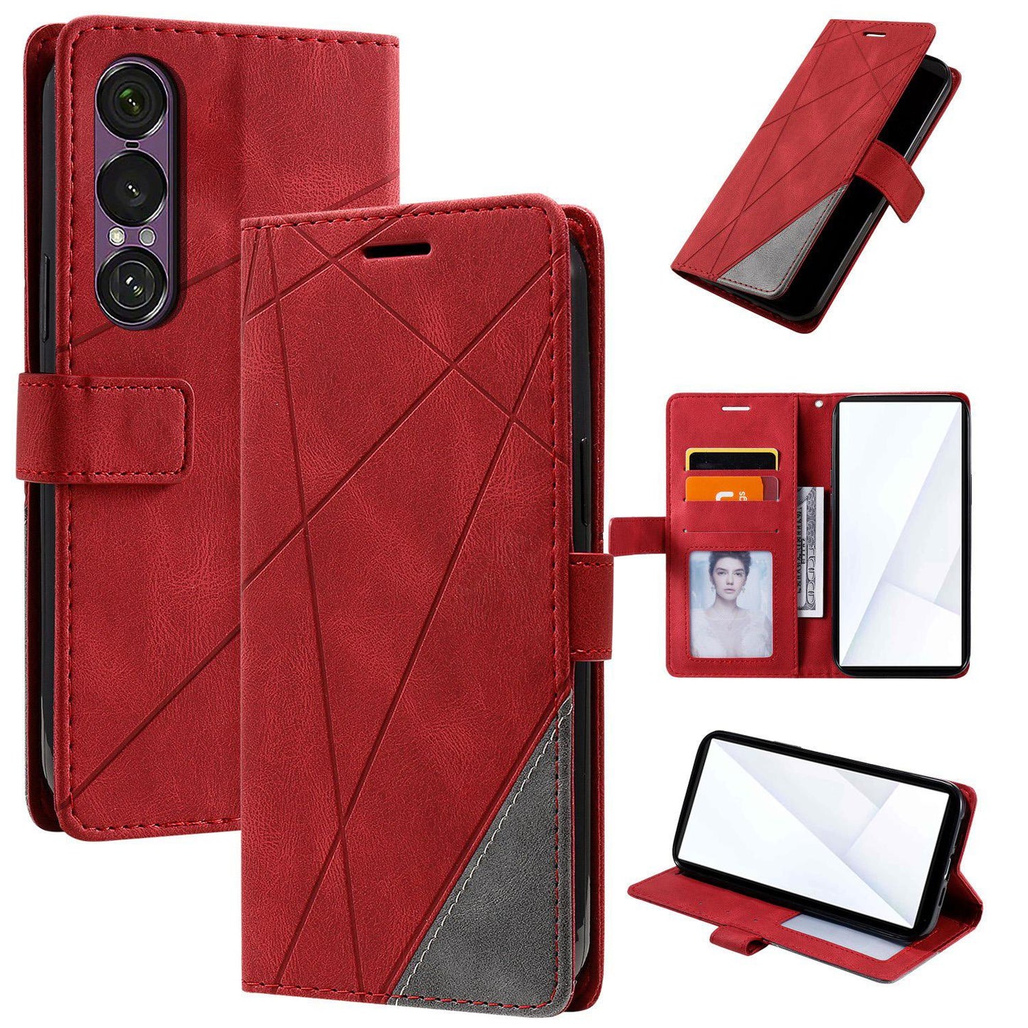 For Sony Xperia 1 VII Skin Feel Splicing Leather Phone Case(Red)