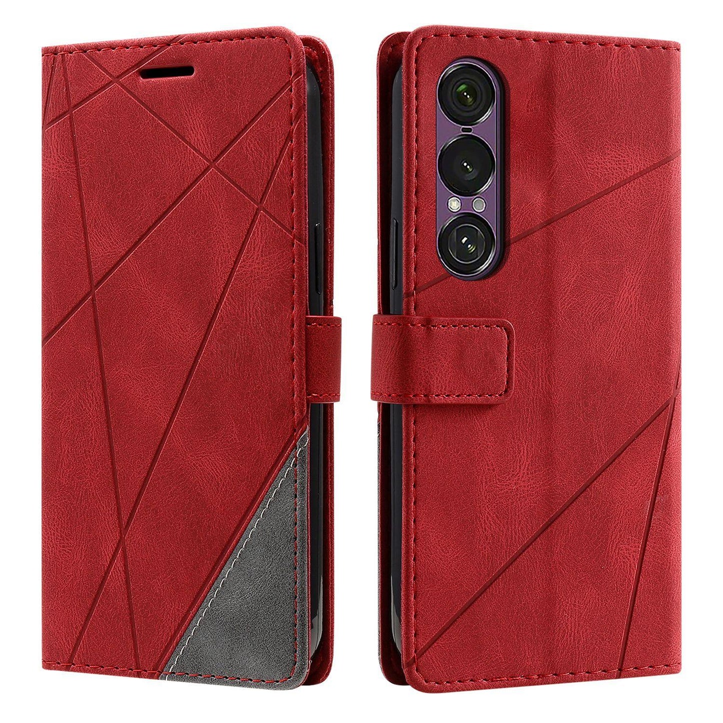For Sony Xperia 1 VII Skin Feel Splicing Leather Phone Case(Red)
