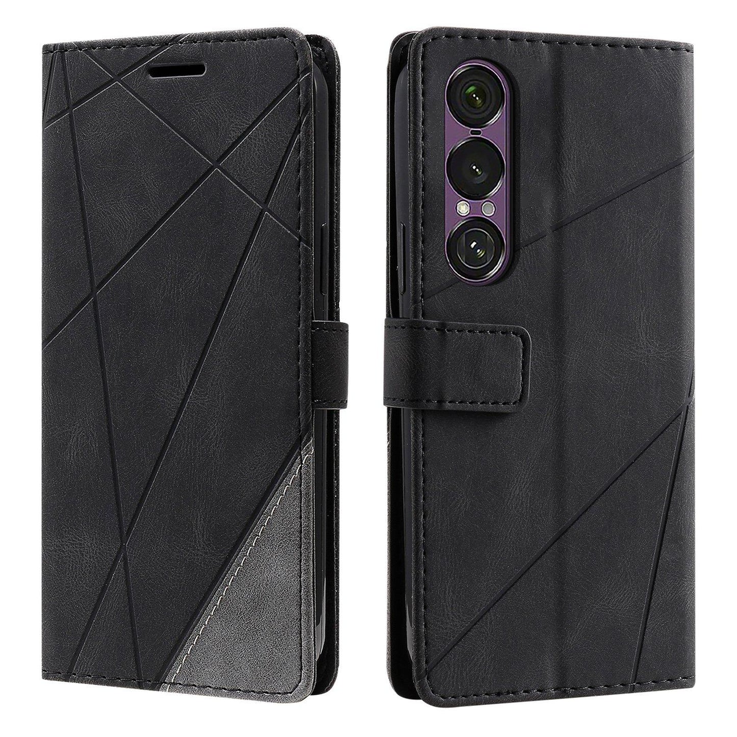 For Sony Xperia 1 VII Skin Feel Splicing Leather Phone Case(Black)