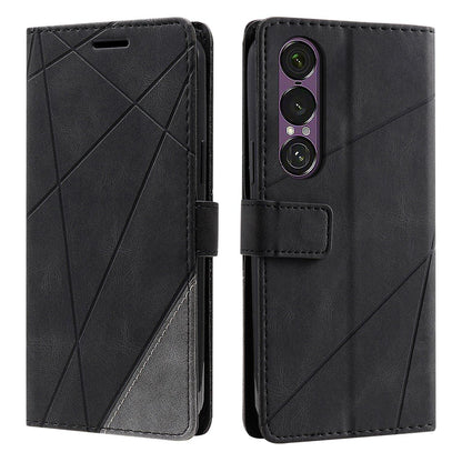 For Sony Xperia 1 VII Skin Feel Splicing Leather Phone Case(Black)