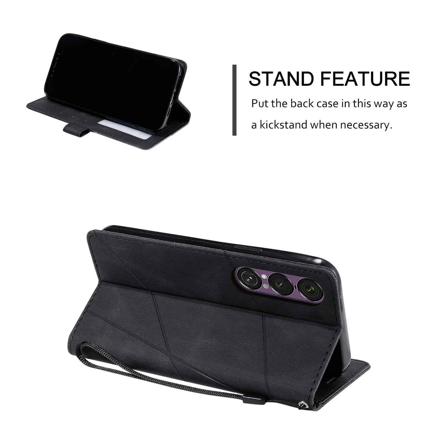 For Sony Xperia 1 VII Skin Feel Splicing Leather Phone Case(Black)
