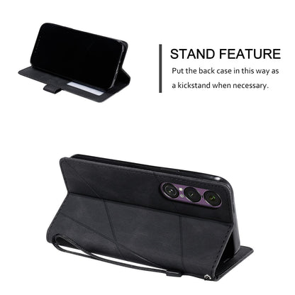 For Sony Xperia 1 VII Skin Feel Splicing Leather Phone Case(Black)