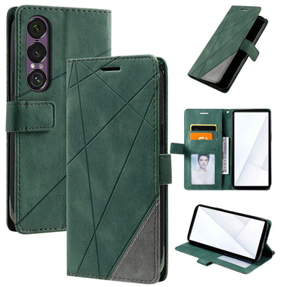 For Sony Xperia 1 VII Skin Feel Splicing Leather Phone Case(Green)